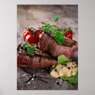 Poster Bifes grelhados do churrasco com ervas e os