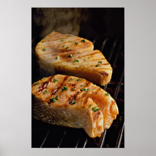 Poster Bifes Salmon deliciosos na grade