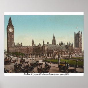 Poster Big Ben e Casas do Parlamento Antigos 1895 Londres