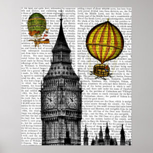 Pôster Big Ben e Vintage Hot Air Balloons