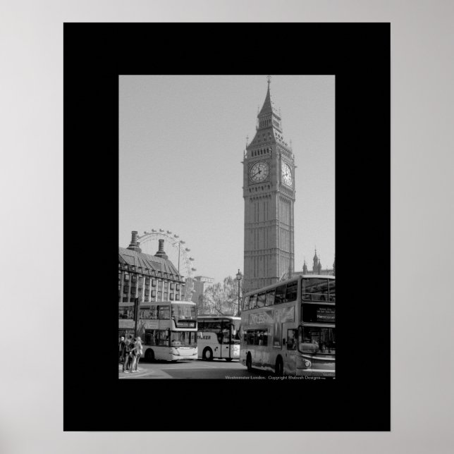 Poster Big Ben e Westminster Londres, arte negra e branca (Frente)