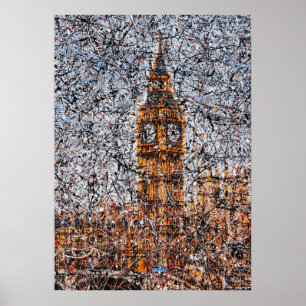 Poster Big Ben expressionista abstrato Londres Drip Art