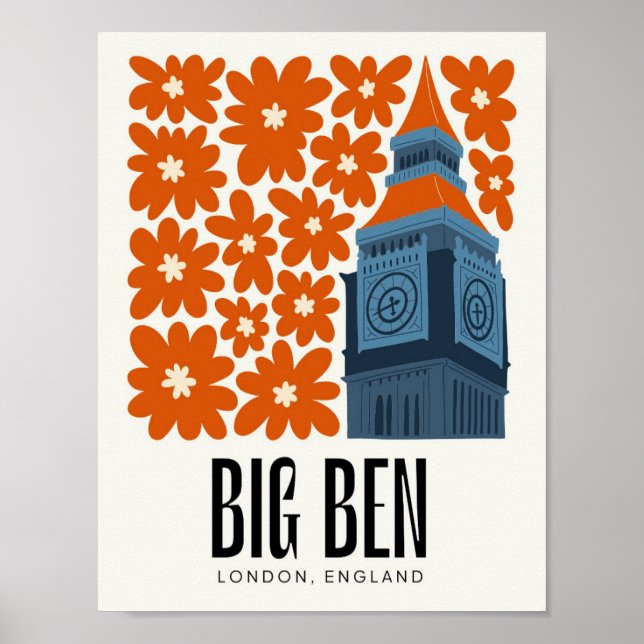 Poster Big Ben London abstrato viagem de Arte floral na I (Frente)
