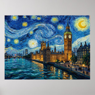 Poster Big Ben Torre Elizabeth Londres Sob Noite Estrelad
