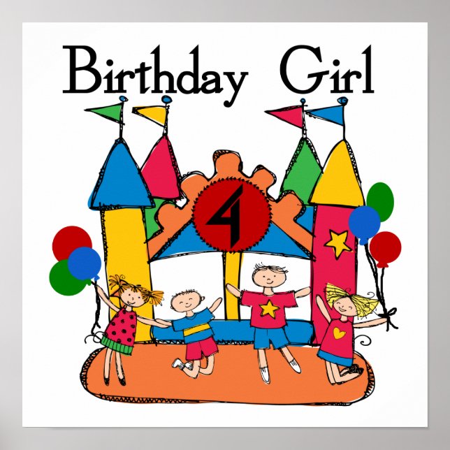 Pôster Big Bonde Girl 4th Birthday T-shirts e presentes (Frente)