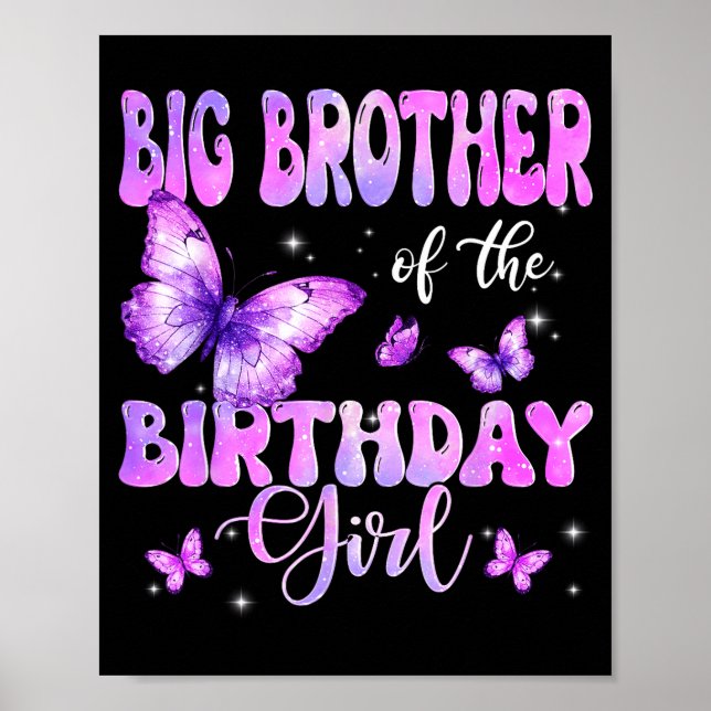 Poster Big Brother Of The Birthday Girl Butterfly Family  (Frente)