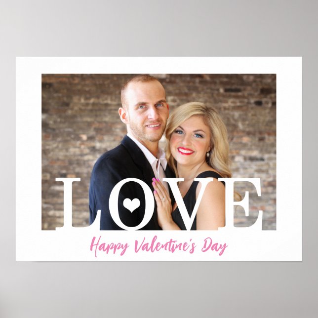 Poster Big LOVE Letters Modern | Seu Script Rosa Fotográf (Frente)