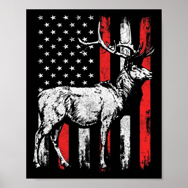 Poster Big Mule Deer Hunter American Flag Shirts (Frente)
