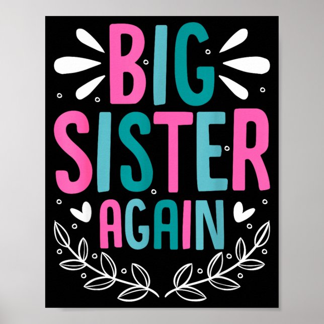 Poster Big Sister Again Girls Sibling Announcement Funny  (Frente)