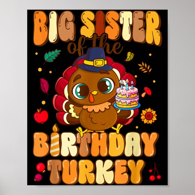 Poster Big Sister Of The Birthday Turkey Family 1st Birth (Frente)