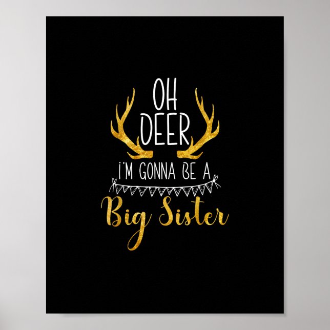 Poster Big Sister Oh Deer Baby Announcement Cute Style  (Frente)
