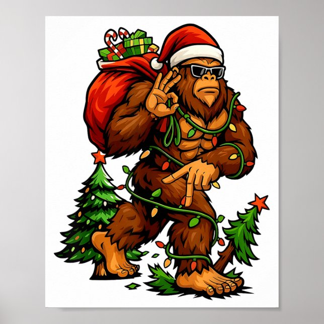 Poster Bigfoot 67 Christmas Tree Lights Xmas Men Sasquatc (Frente)