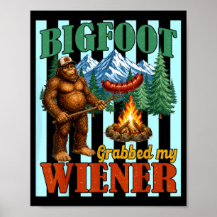 Poster Bigfoot agarrou cachorro-quente piada engraçada de