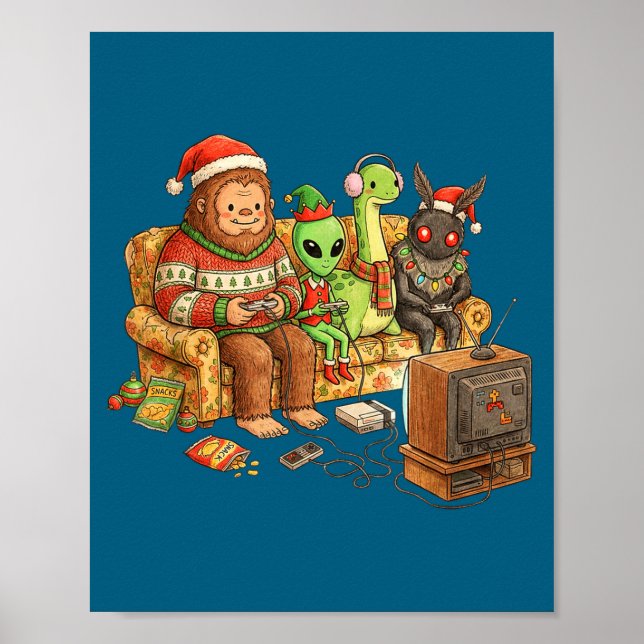 Poster Bigfoot Alien Nessie Mothman Retro Gaming Christma (Frente)