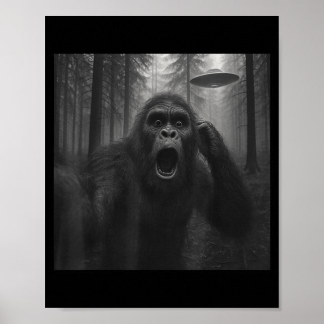 Poster Bigfoot Alien Ufo Selfie Funny Sasquatch Meme Men  (Frente)