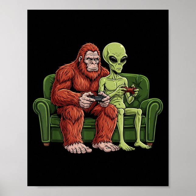 Poster Bigfoot Alien Video Games Gaming Sasquatch Ufo Men (Frente)
