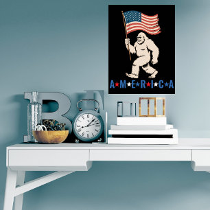 Poster Bigfoot América Patriótico Divertido Sasquatch EUA