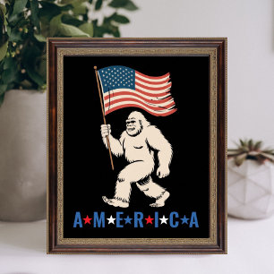 Poster Bigfoot América Patriótico Engraçado Sasquatch EUA