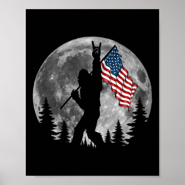 Poster Bigfoot American Flag Sasquatch Patriotic 4th Of J (Frente)