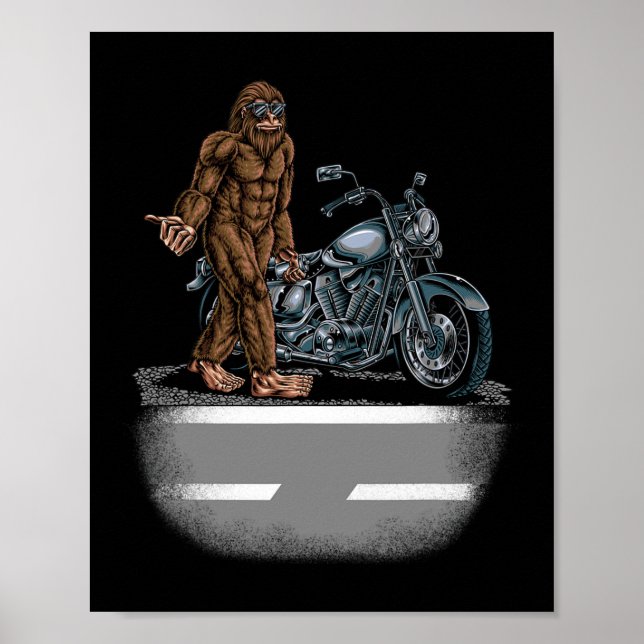 Poster Bigfoot Andando Em Uma Bicicleta De Moto Tentando  (Frente)