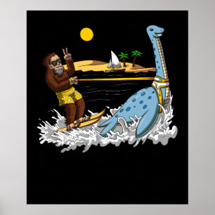 Poster Bigfoot Andando Loch Ness Monster Engraçado Conspi