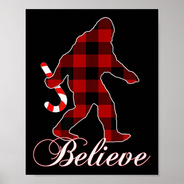 Poster Bigfoot Buffalo Plaid Believe Candy Cane Christmas (Frente)