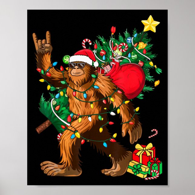 Poster Bigfoot Christmas Tree Lights Xmas Boys Men Sasqua (Frente)
