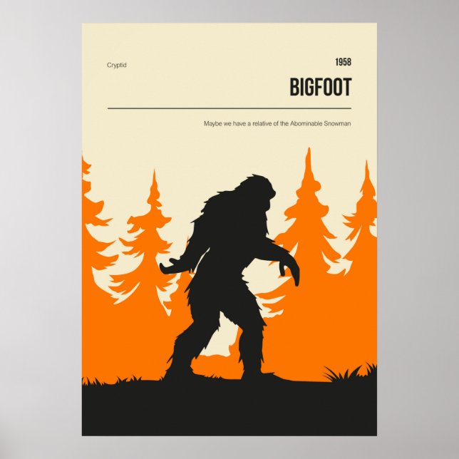 Poster Bigfoot Cryptid  Minimal Retro Cryptozoology (Frente)