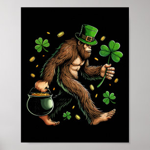 Poster Bigfoot Dia de São Patrício Sasquatch Divertido Sã