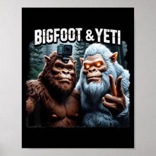 Poster Bigfoot e selfie yeti floresta retrô natureza