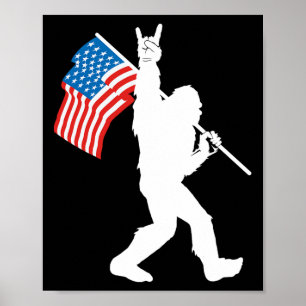 Poster Bigfoot Engraçado Rock And Roll Bandeira Dos EUA P