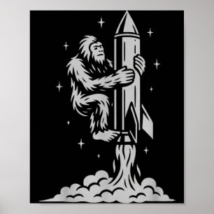 Poster Bigfoot Engraçado Voando Para o Espaço Com Estrela