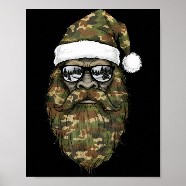 Poster Bigfoot Face Sungles Santa Christmas Camo Xmas Sas (Frente)