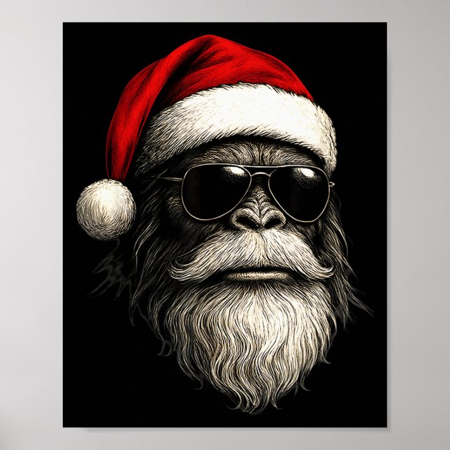 Poster Bigfoot Face Sungles Santa Christmas Funny Xmas Sa (Frente)