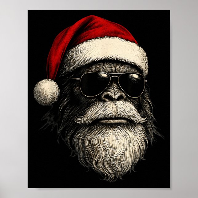 Poster Bigfoot Face Sungles Santa Christmas Funny Xmas Sa (Frente)