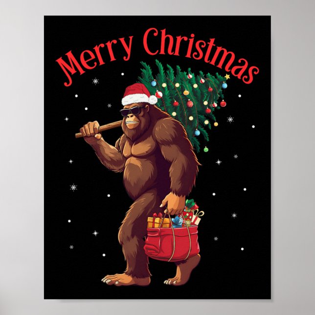 Poster Bigfoot Feliz Árvore de Natal Luzes Sasquatch Xmas (Frente)