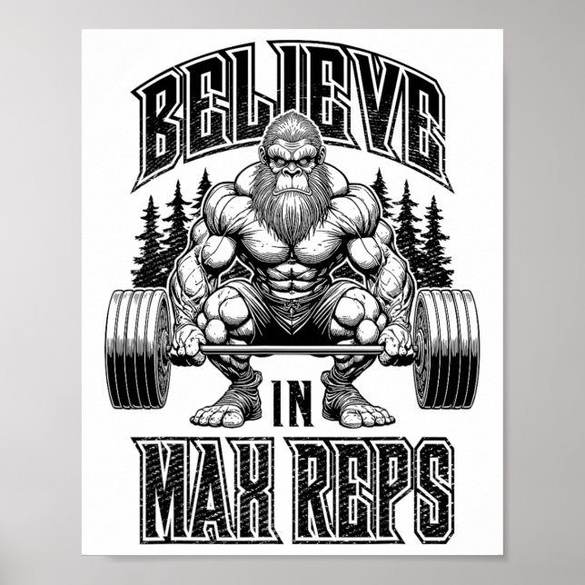 Poster Bigfoot Ginásio Acredite Em Máximo Reps Levantamen (Frente)