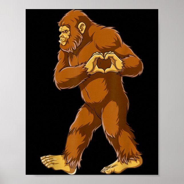 Poster Bigfoot Heart Hands Funny Sasquatch Lover Valentin (Frente)