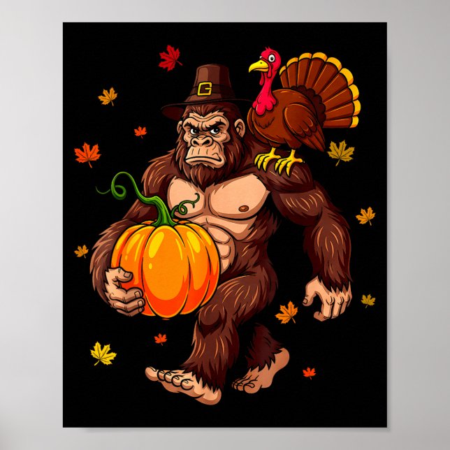 Poster Bigfoot Lgrim Turkey Pumpkin Thanksgiving Day Boys (Frente)
