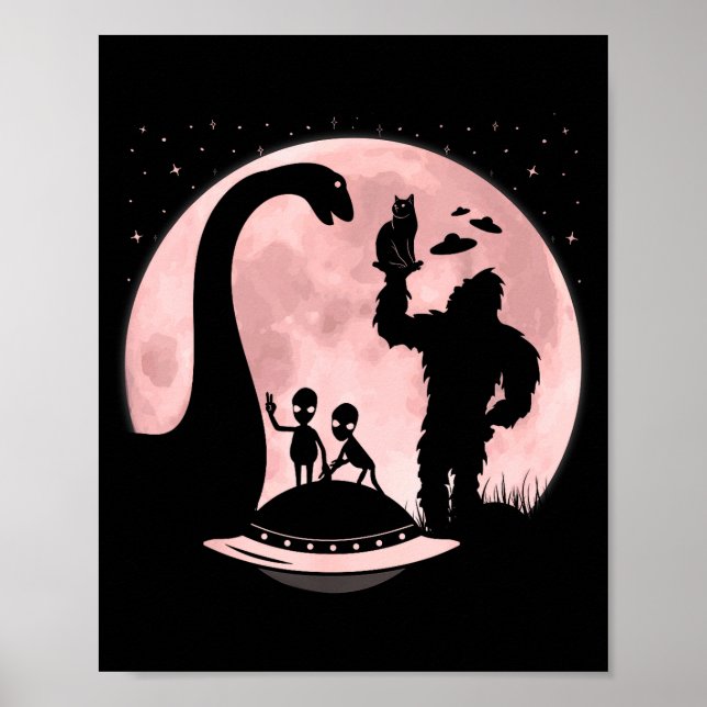 Poster Bigfoot Loch Ness Monster Sasquatch Cat Ufo Funny  (Frente)