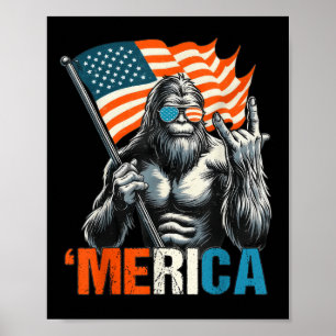 Poster Bigfoot Merica Rock American Flag Patriótico 4º