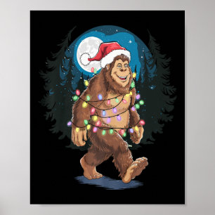 Poster Bigfoot Papai noel Árvore de Natal Luz Engraçada X