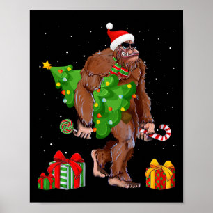 Poster Bigfoot Papai noel Árvore de Natal Luz Engraçada X