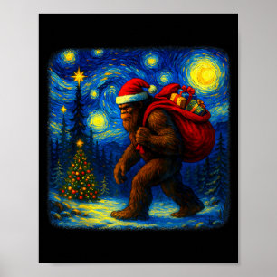 Poster Bigfoot Papai Noel Natal Noite Estrelada Sasquatch