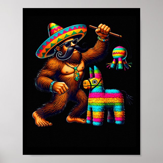 Poster Bigfoot Pinata Cinco De Mayo Mexicano Sasquatch Cr (Frente)