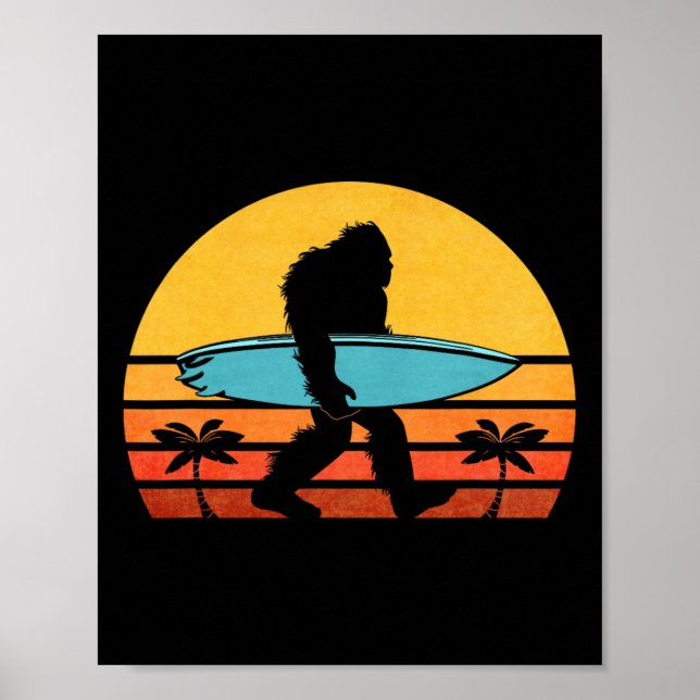 Poster Bigfoot Retro Surfando , Sasquatch Tropical Surfis (Frente)