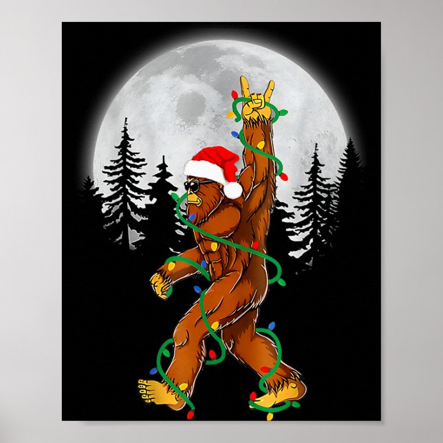 Poster Bigfoot Santa Christmas Tree Lights Funny Xmas Sas (Frente)
