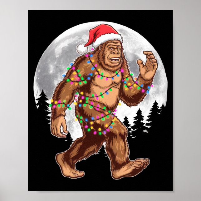 Poster Bigfoot Santa Christmas Tree Lights Xmas Sasquatch (Frente)