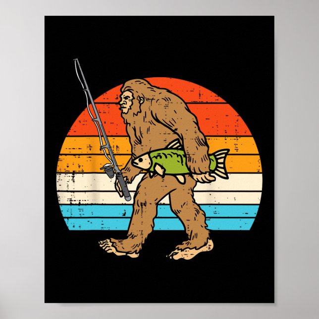 Poster Bigfoot Sasquatch Fishing Retro Fisherman Men Wome (Frente)