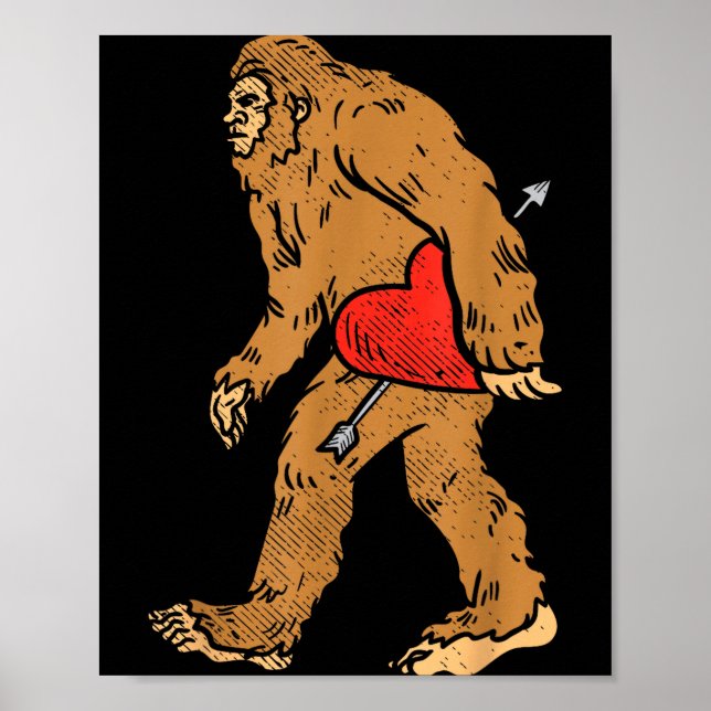 Poster Bigfoot Sasquatch Heart With Arrow Funny Valentine (Frente)